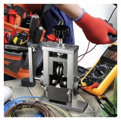 Heavy Duty Manual Electric Wire Stripping Machine For Scrap Copper Cable Peeling 1 To 20mm Compatible With Hand Drill on workbench