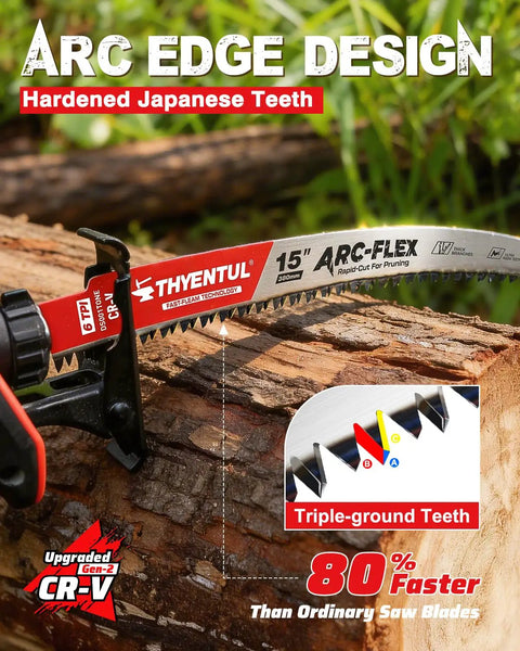 15 Inch Arc Edge Reciprocating Saw Blade Set For Fast Tree Pruning And Wood Cutting, Hardened Teeth With 6TPI, close-up view