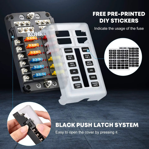 12V Marine Fuse Block With Waterproof Housing And LED Indicator, Includes 30 Fuses From 5A To 25A, Easy Diagnostics For Boat RV Car