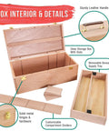 Durable Wooden Art Box With Locking Clasps And Removable Tray showing open interior, compartments, and solid hardware details.