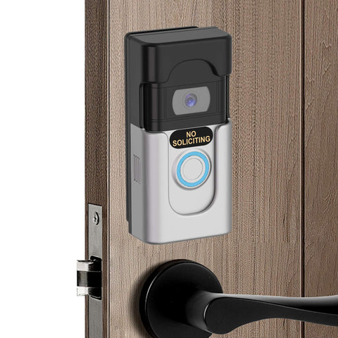 No Drill Adhesive Doorbell Mount For Blink And Ring Video Doorbells, 45 To 135 Degree Adjustable Angle, on wood door