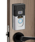 Adhesive Doorbell Mount For Ring And Blink Video Doorbells Adjustable 45 To 135 Degree Angle Mount on a wooden door