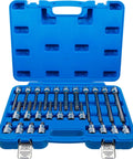 Grease Monkey Approved 26 Piece Half Inch Drive Spline Socket Kit With Long Knurled Shanks And Tough Satin Chrome Plating in blue case
