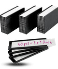 60 Pack Magnetic C Channel Label Holders For Metal Racks And Shelves, 3x1 Inches, showing stacks and replacement strips