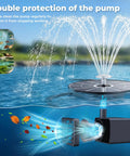 Upgraded 3.7W Glass Solar Panel Bird Bath Fountain Pump with powerful water spray in a garden pond setting