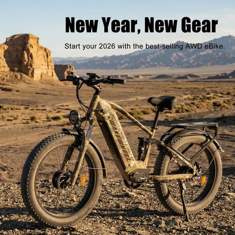 Beast 8000W Dual Motor Electric Mountain Bike for Adults with 60V 32Ah Battery in desert landscape.