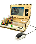 Hands-On Kids Computer Kit For STEAM Learning With Raspberry Pi, Drag-And-Drop Coding, Story Mode, Python Projects, Interactive Games, And Real World Tech Skills, wooden kit with screen