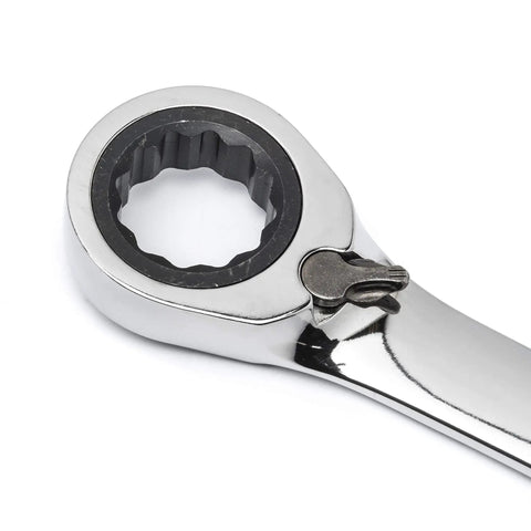 12 point box end of the 8 Piece 72 Tooth 12 Point Reversible Ratcheting Wrench Set In SAE With 15 Degree Offset Pro Grade Surface Drive