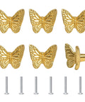 Six Piece Zinc Alloy Drawer Knobs Antique Butterfly Pull Handles With Screws Gold Finish Single Hole Cabinet Hardware