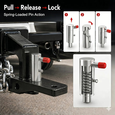 Straight Up Heavy Duty Spring Loaded Twist Lock Plunger Pins Weld On Steel Ball Locking Studs For Wheel Lift Arms Stabilizer Bars Rock Solid Gear Two Pack with red lock pin action.