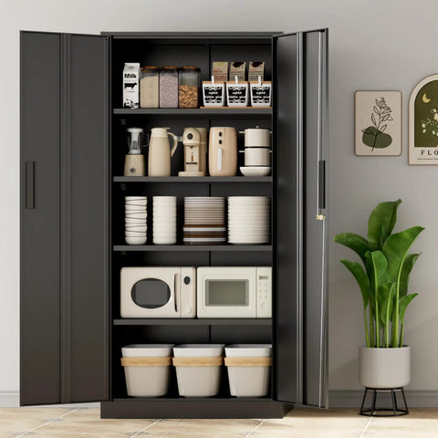 Six Foot Tall Lockable Steel Storage Cabinet With Adjustable Shelves, Heavy Duty Metal Locker For Office Home Garage Gym School