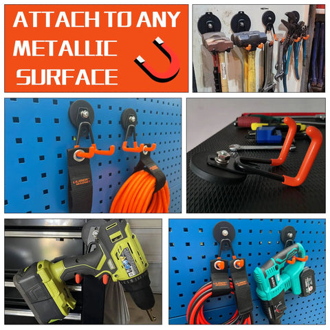 Heavy Duty Magnetic Garage Hooks 4 Pack Rubber Coated Magnets For Power Tools Garden Tools Hose Pegboard Indoor Outdoor Hanging Orange Perfect For Organizing