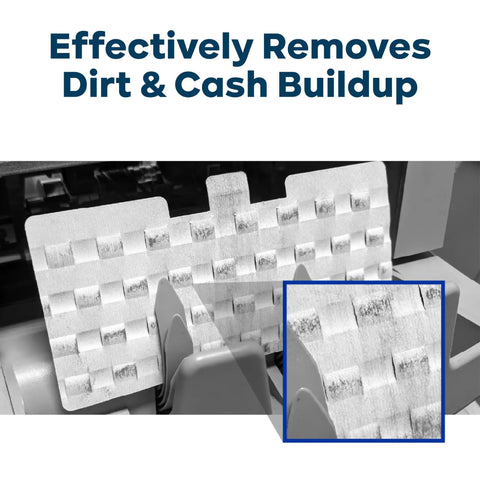 Waffletechnology Cleaning Cards For Money Counter Machine Presaturated With WonderSolvent shown cleaning machine dirt buildup