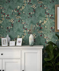 Floral Peel And Stick Wallpaper With Apricot Flowers On Dark Green Background Easy Peel And Stick Self Adhesive Removable Wall Covering Vinyl Roll 17.7 In By 197 In For Walls Cabinets Shelves And Drawer Liners floral wallpaper with vase on white cabinet