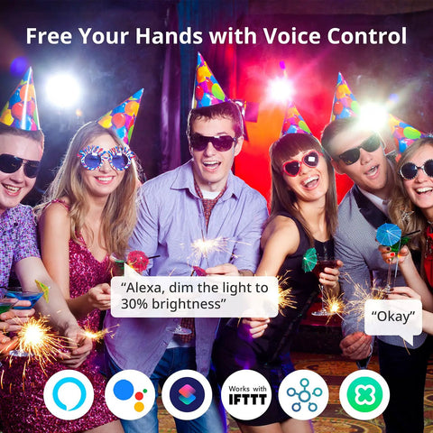 Group using Smart LED Light Bulb Color Changing Dimmable WiFi Bluetooth Bulb Works With Alexa And Google Assistant at party