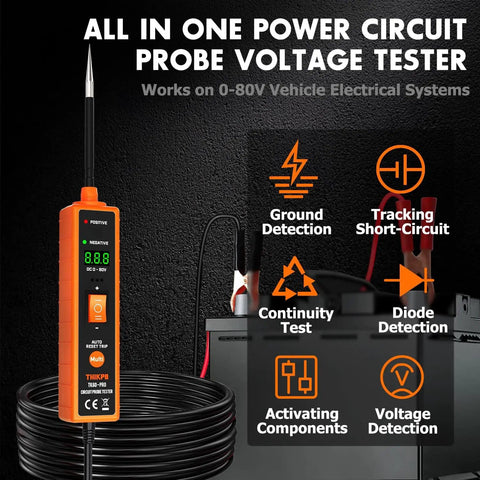 Power Circuit Probe Tester Kit For Automotive Electrical System With 6V-24V DC Test Light and 10 Ft Lead near battery