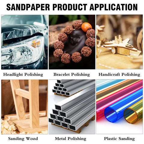 Image displaying various uses for Three Inch Silicon Carbide Wet Dry Sanding Discs Set With Hook And Loop, 82 Pieces, includes polishing.