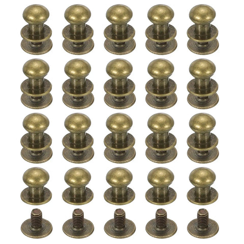 7 mm Leather Rivets Set Bronze Ball Head Stud Screw Back Round Head Button Chicago Style Nipple Rivets For Leather DIY Craft Handbags Belts Repairs, 20 Sets displayed in rows