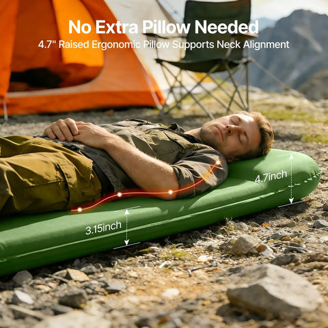 Person resting on Self Inflating Sleeping Pad With Built In Foot Pump 3 Inch Foam Memory Hybrid Mattress for camping