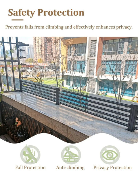 Heavy Duty Aluminum Fence Height Extender For Low Walls Featuring Anti Climb Design And Weather Ready Build shown installed on a balcony.