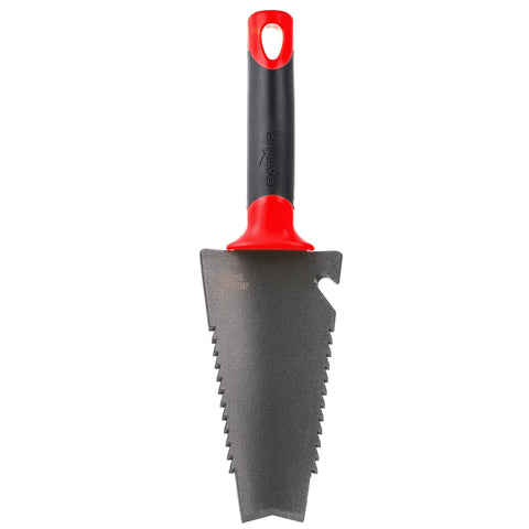 Heavy Duty Garden Trowel With Serrated Blade For Digging And Root Cutting Carbon Steel Hand Tool For Weeding Planting Transplanting And Dense Soil Work Workhorse Red Construction