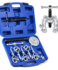 Beefy Heavy Duty Wheel Hub Puller Kit With Hydraulic Ram And Adjustable Hooks For Cars Trucks And Large Vehicles in blue case
