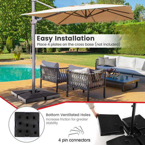 Fillable Offset Patio Umbrella Base Set For Cantilever Umbrellas, Water And Sand Fill Weight Up To 284 Lbs near poolside area