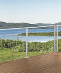 Dead Simple 48 Foot Deck Cable Railing Kit Ready For Quick Install With Marine Grade Stainless Steel Wire Pre Drilled Posts Gray Finish Base Mount Package with scenic view