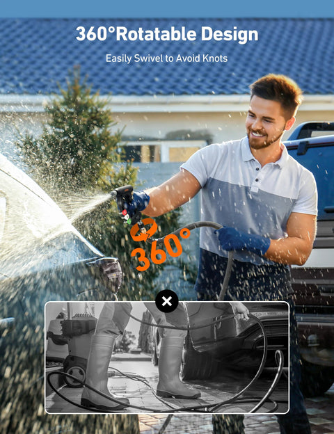 AstroAI pressure washer quick-connect kit with 360° swivel spray gun for lawn and patio.