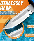 Scuba Diving Knife With Leg Straps And Sheath, Lightweight German 1.4116 Stainless Steel Blade, Sharp Dive Knife For Divers, serrated edge detail