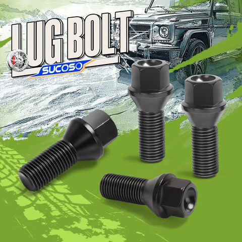 Premium Grade Heavy Duty 14x1.5 Conical Seat Oem Replacement Lug Bolts For Bmw Audi Vw Rig Swaps With Dope Grip And Corrosion Resistant Finish For Aftermarket Wheels displayed on green background.