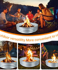 Group enjoying campfire in 60 Inch Fire Pit Ring Built From 0.8mm Galvanized Steel Heavy Duty Burn Barrel with Spark Guard outdoors
