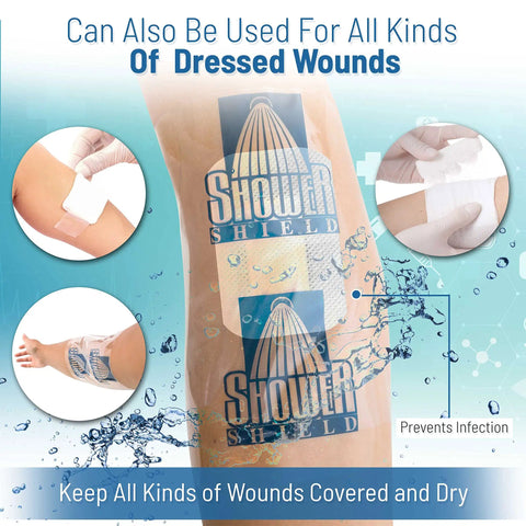 Catheter Shower Cover 7x7 Inch, Waterproof Disposable Shield For PICC Lines And Dialysis Ports, clear shield on wound