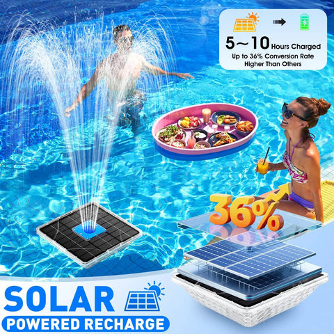 Solar Floating Pool Fountain With Lights 9.5 Inch Large Water Fountain With Anchor Kit for pools showing LED lights and fountain spray