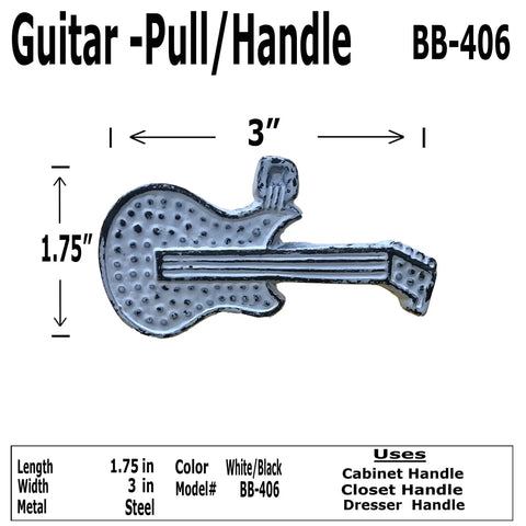 3 Inch Guitar Style Pull Handle for Cabinets, Drawers, Gates, Decorative Wrought Iron Knob in Black White Finish
