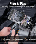 Two-Way Articulating Borescope With Light USB-C Endoscope Inspection Camera showing engine detail on smartphone screen