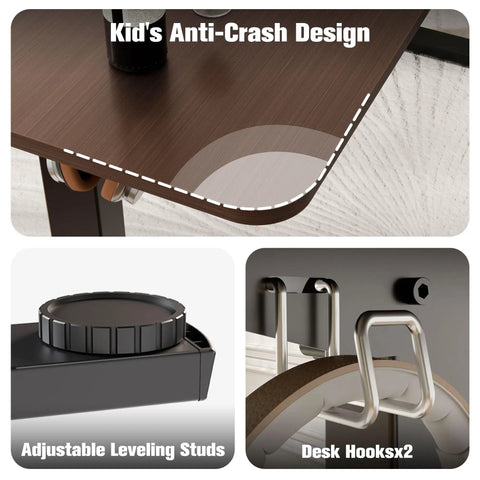 Kid's Anti-Crash Design detail of 55 Inch By 24 Inches Electric Standing Desk, Height Adjustable Sit Stand Home Office Table.