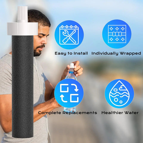 Five Pack Replacement Water Bottle Filter Compatible With 26oz And 36oz Plastic Bottles And 20oz And 32oz Stainless Steel Bottles with person