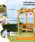 4 Ft Heavy Duty Wooden Porch Swing With Stand For Outdoor Patio And Garden Waterproof Archway Swing Set, flowers and decorations