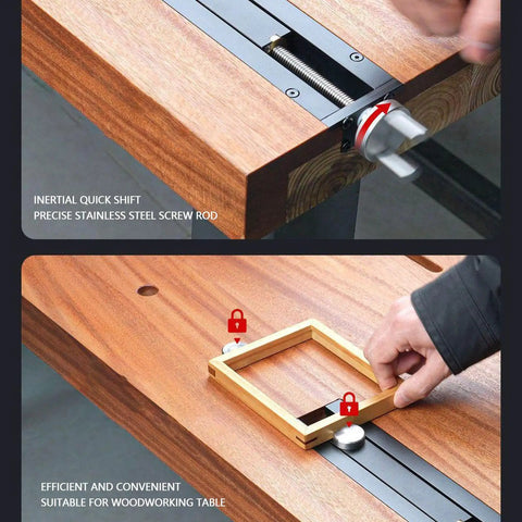 Heavy Duty Workbench Tail Vise Featuring Fast Quick Shift Design And Spacious Clamping Range Crafted From Solid Aluminum Alloy, showcasing quick shift mechanism on wooden table.
