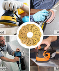 110 Piece 5 Inch 8 Hole Sanding Disc Set With Aluminum Oxide Grits 60 Through 1000 for wood, auto, metope, metal sanding applications.
