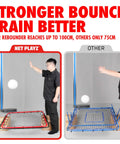 Comparison of two rebounder nets for soccer and football, highlighting the difference in bounce heights and frame quality.