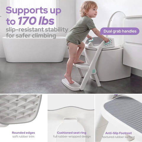 Heavy Duty Potty Training Seat And Step Stool For Toddlers Features Rock Solid Anti Slip Grip Extended Splash Guard Easy Foldable Frame Hassle Free Setup Smooth Transition To Regular Toilets