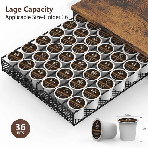 K Cups Drawer Organizer For Coffee Pods 36 Capacity Storage Drawer With Baskets showing pods in mesh basket