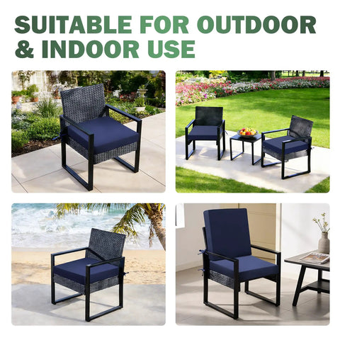 Outdoor Chair Cushions Set Of 2 19x19x3 Inches Waterproof And Fade Resistant Patio Cushions With Ties For Square Outdoor Dining Chairs In Navy Blue For Lawn Garden Deck And Yard