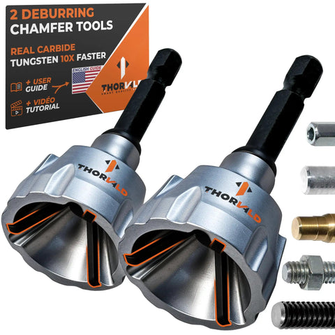 2X No-Nonsense Deburring External Chamfer Tool With Tungsten Carbide Blade for repairing damaged screw threads, set of two.