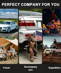 Bigfoot Patriotic Hitch Cover For 2 Inch Receivers featuring American flag in rear hitch, outdoor adventure theme