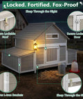 Spacious Wooden Chicken Coop For Four To Six Chickens With Six Nesting Boxes And Pull Out Tray Weatherproof Open Roof at night