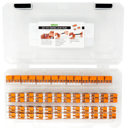 Lever Nuts 78 Piece Compact Wire Connector Set With Case For Quick Splice No Fuss 24 To 12 AWG Connect Solid Stranded And Flexible Copper Wires Includes 221 Series 412 413 415 in plastic case