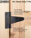 4 Inch T Strap Shed Door Hinges 4 Pack Heavy Duty Black Finish For Wooden Fence Gate Outdoor Barn Door Hardware 2mm installed